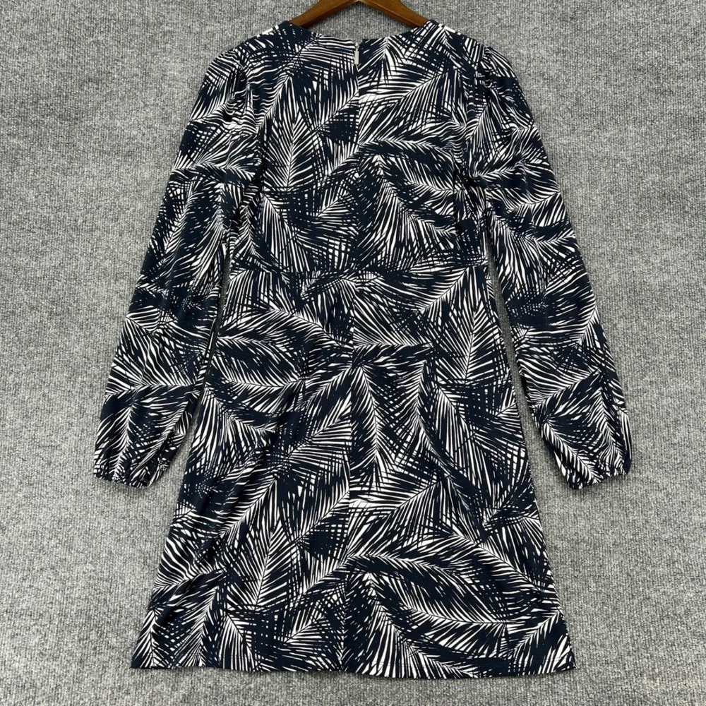 Michael Kors Palm Print Dress Womens S Navy White Long Sleeve Resort Tropical
